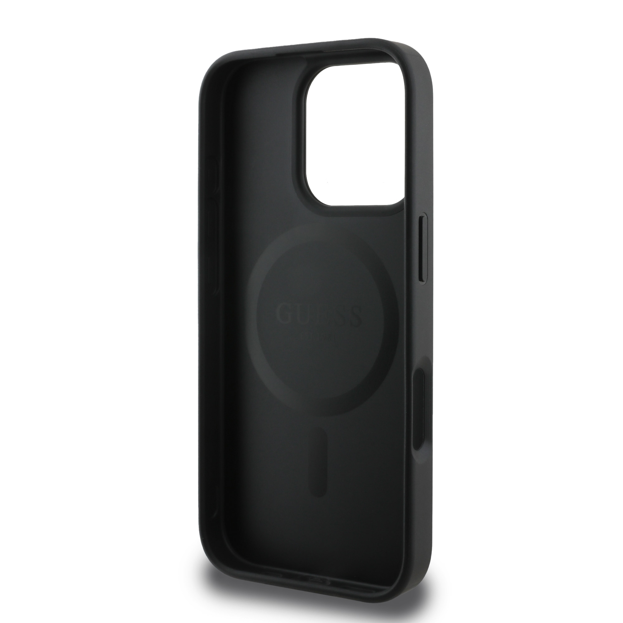Husa de protectie Guess Leather 4G Colored Ring MagSafe pentru iPhone 16 Pro Max, Negru