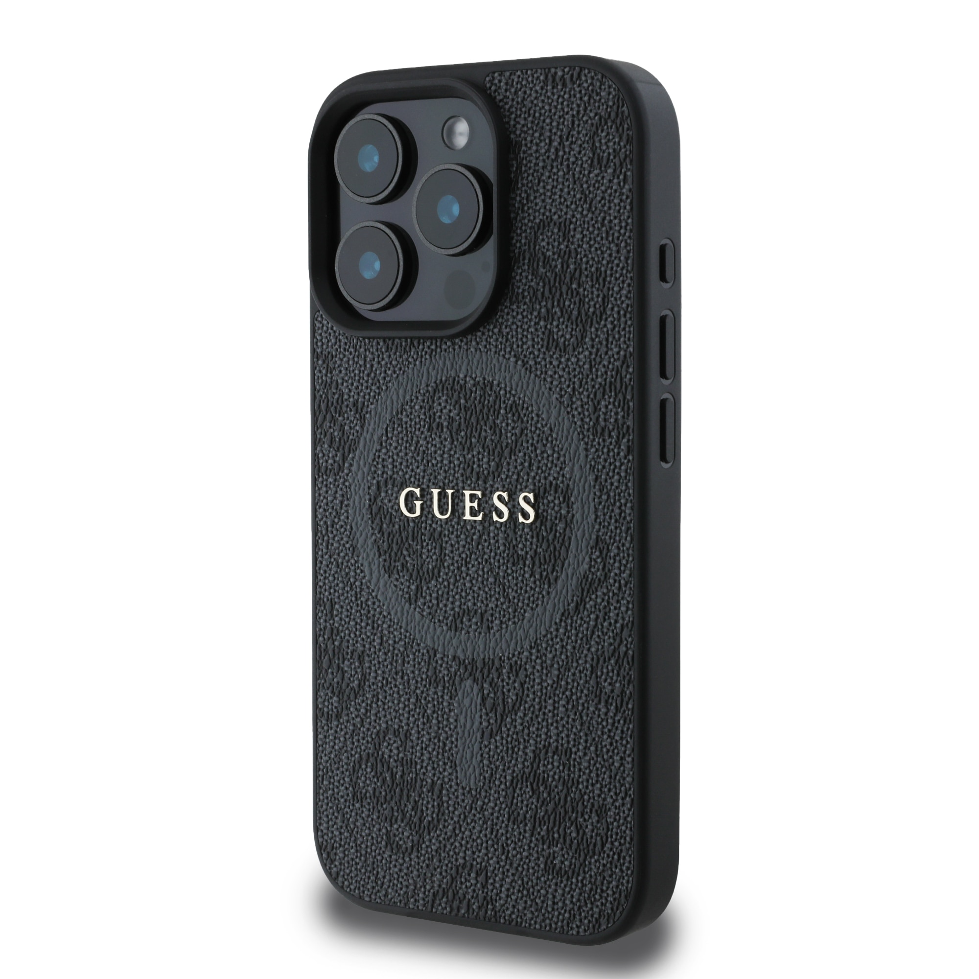 Husa de protectie Guess Leather 4G Colored Ring MagSafe pentru iPhone 16 Pro Max, Negru