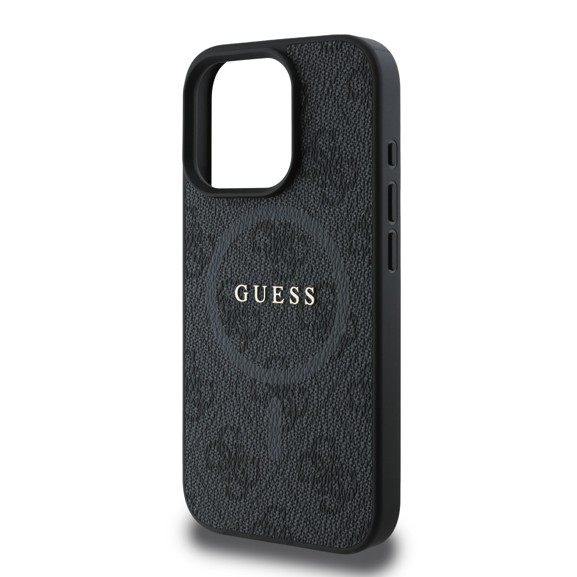 Husa de protectie Guess Leather 4G Colored Ring MagSafe pentru iPhone 16 Pro Max, Negru