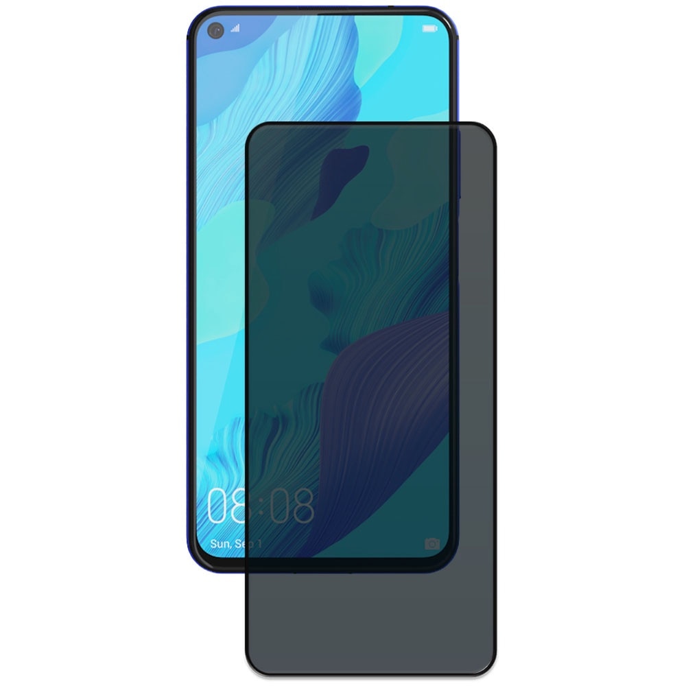 Folie din sticla securizata pentru Huawei Nova 5T, HAMSTERBOX Privacy Shield, Protectie completa ecran, Full face, Aplicare rapida, Case Friendly, Negru