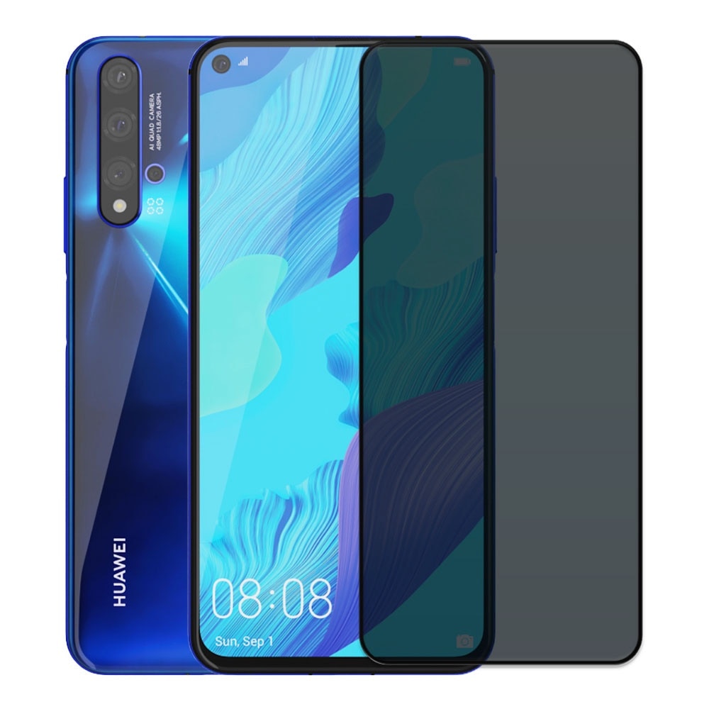 Folie din sticla securizata pentru Huawei Nova 5T, HAMSTERBOX Privacy Shield, Protectie completa ecran, Full face, Aplicare rapida, Case Friendly, Negru