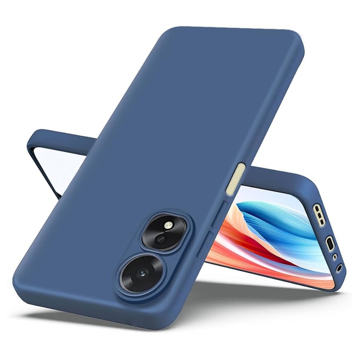 Husa BestCase® Premium Silicon, Compatibila Cu OPPO A78 4G, 1.2MM Slim, Microfibra in interior, Antisoc, Rezistent la socuri, Protectie Camera, Margini ridicate pentru protectia ecranului, Albastru inchis