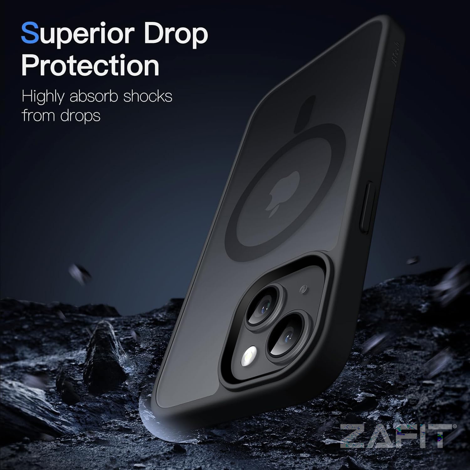 Husa pentru iPhone 15 ZAFIT®, cu incarcare Magsafe, Silicon, Negru transparent