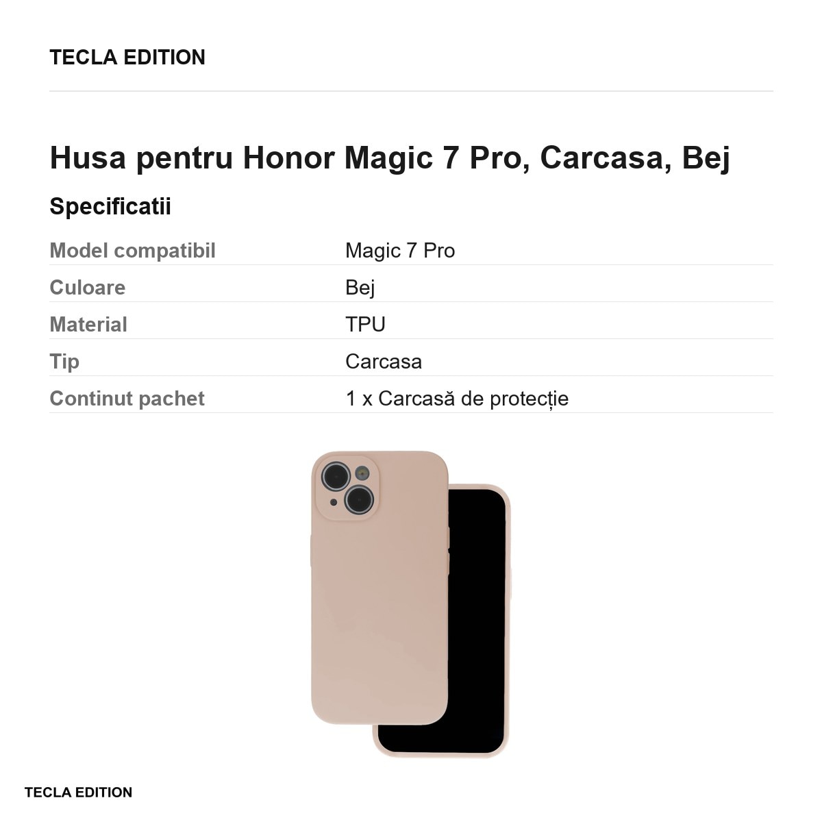 Husa Silicon nude pentru Honor Magic 7 Pro, Carcasa, Bej