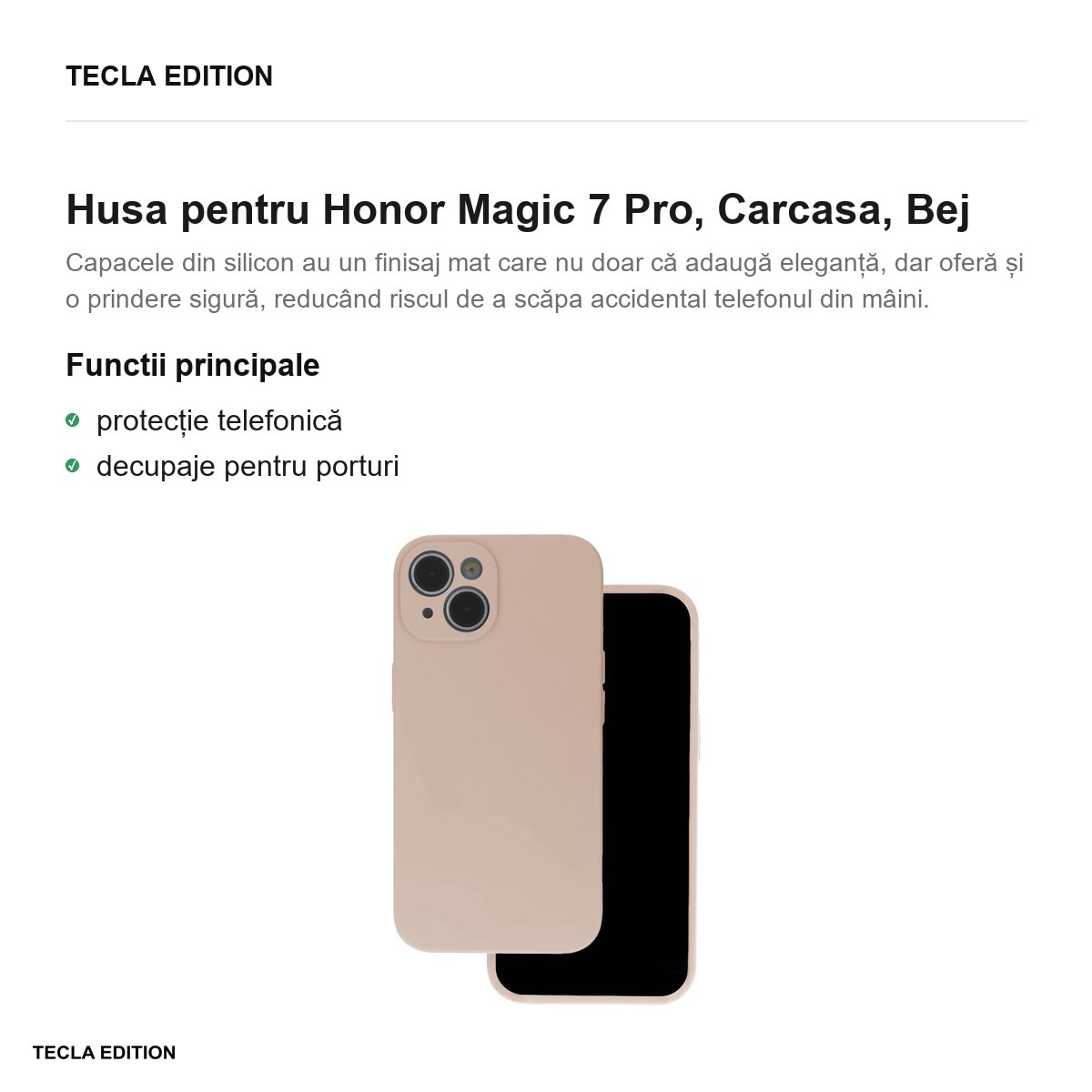 Husa Silicon nude pentru Honor Magic 7 Pro, Carcasa, Bej