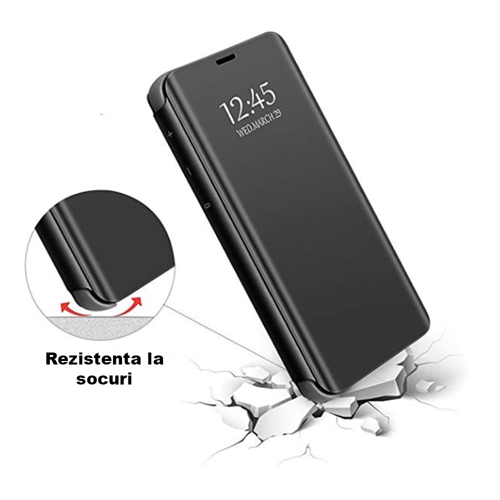 Husa Flip comaptibila cu Huawei P smart 2019, Tip Carte, Oglinda, Negru