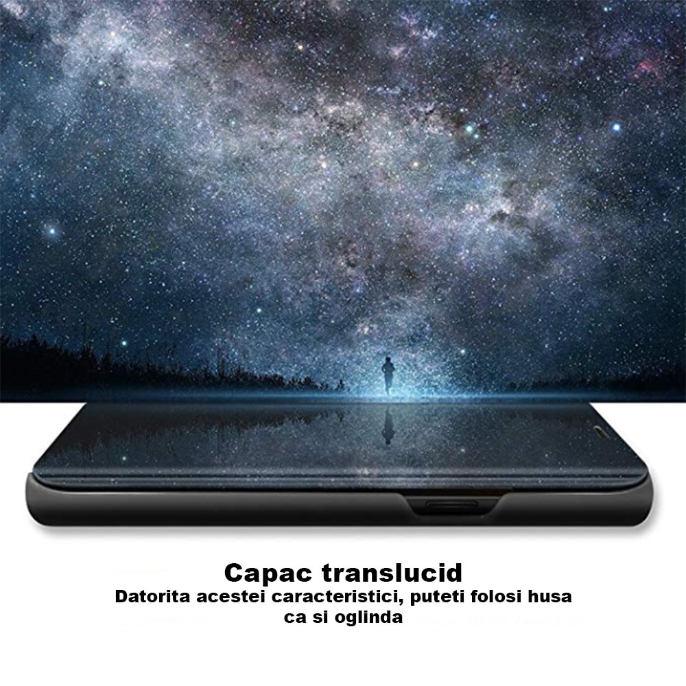 Husa Flip comaptibila cu Huawei P smart 2019, Tip Carte, Oglinda, Negru