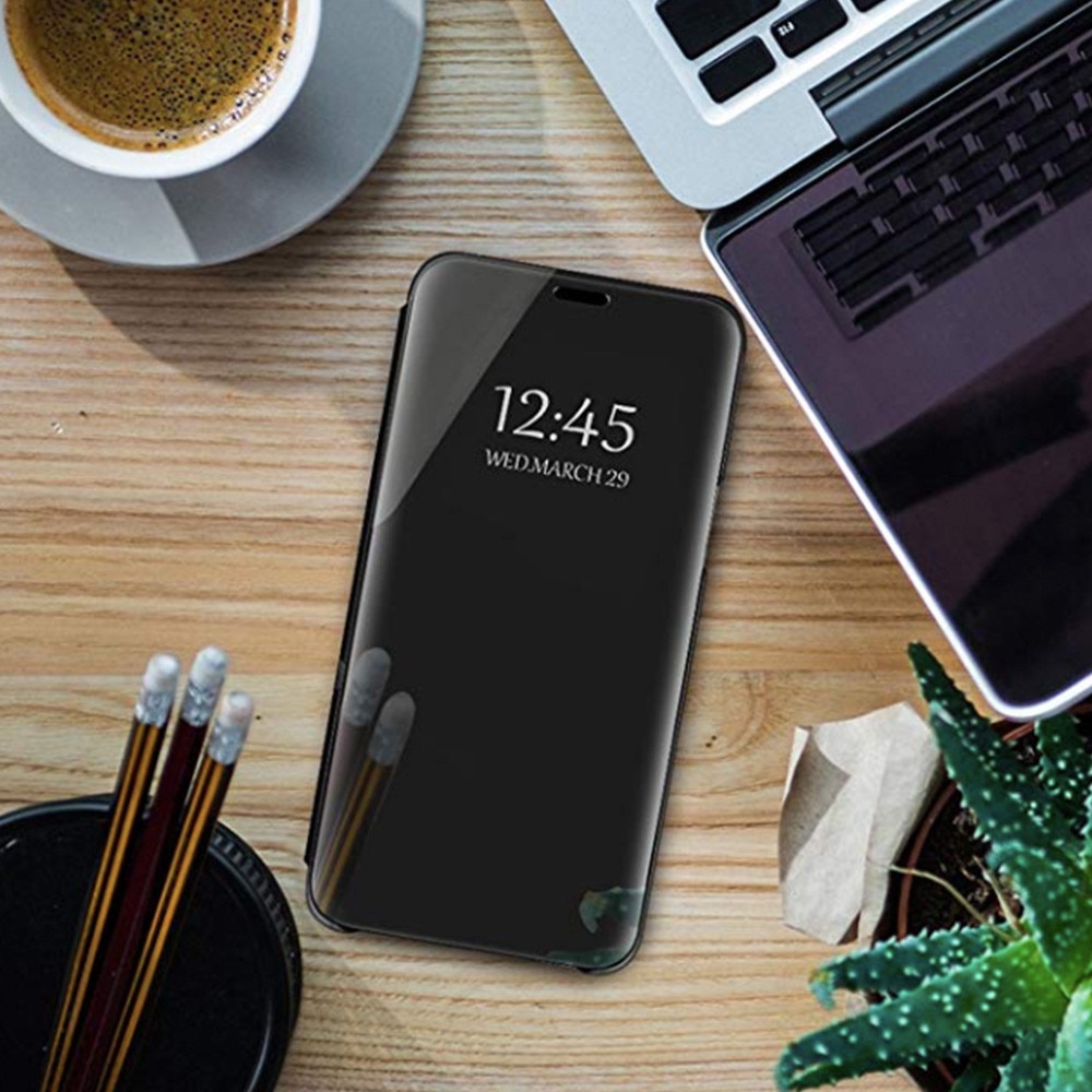 Husa Flip comaptibila cu Huawei P smart 2019, Tip Carte, Oglinda, Negru