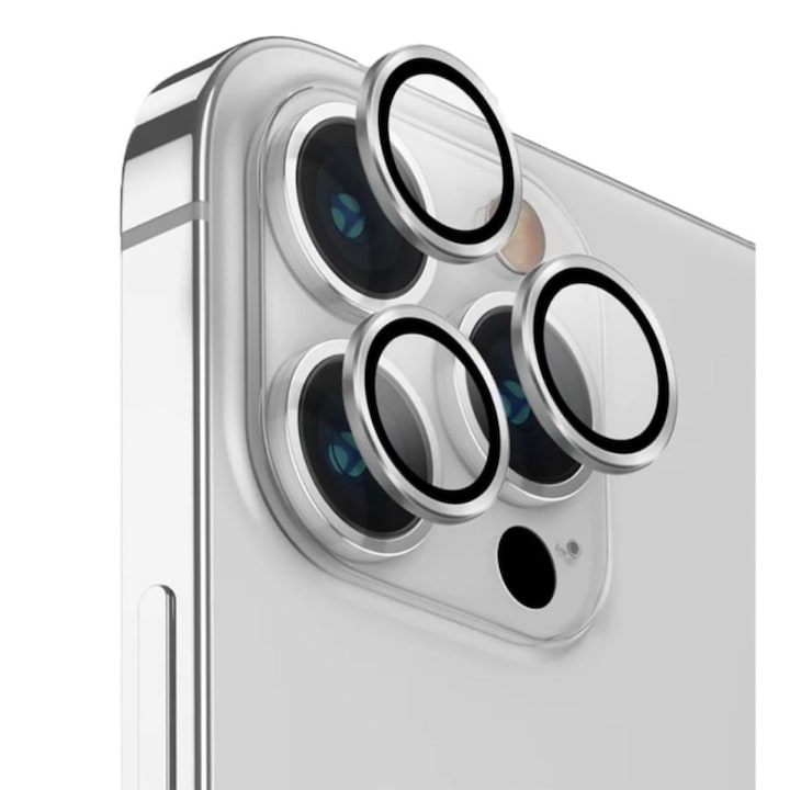 Set Lentile de Protectie pentru Camera Foto compatibile cu Apple Iphone 14 Pro/14 Pro Max, Sticla Securizata 9H, Easy Application, Silver