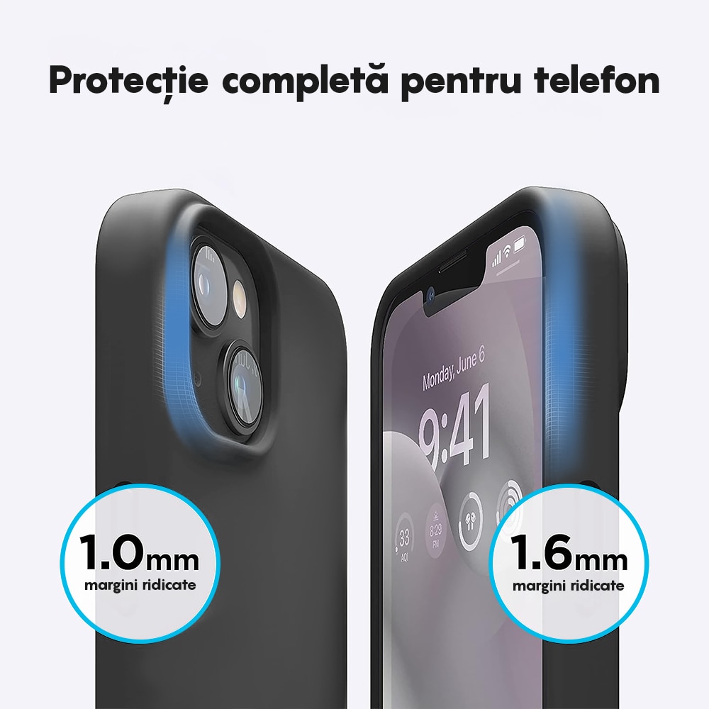 Husa CASEY STUDIOS™ compatibila cu iPhone 14, Soft Silicone Premium, Microfibra in Interior, Dark Gray, de Protectie, Ultra Slim, pentru Incarcare Wireless, Margini Ridicate de Protectia Ecranului si a Camerelor