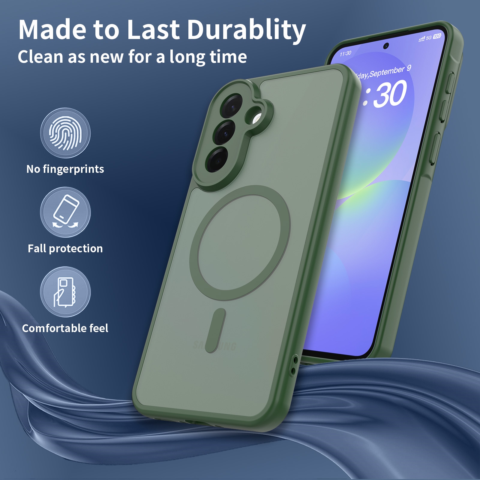 Carcasa de protecție pentru Samsung Galaxy A37, Omelivon, Verde închis, PC+TPU, antișoc