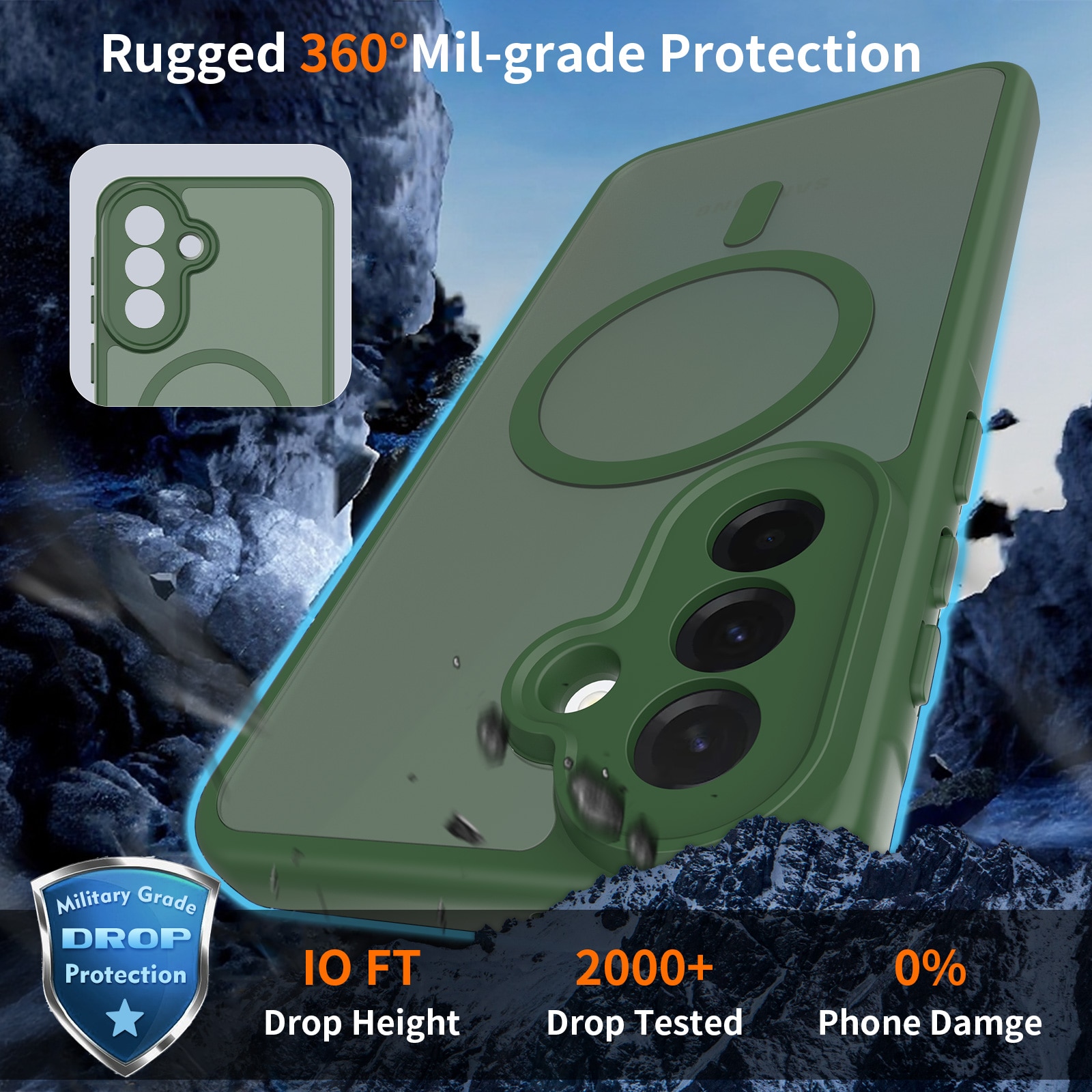 Carcasa de protecție pentru Samsung Galaxy A37, Omelivon, Verde închis, PC+TPU, antișoc