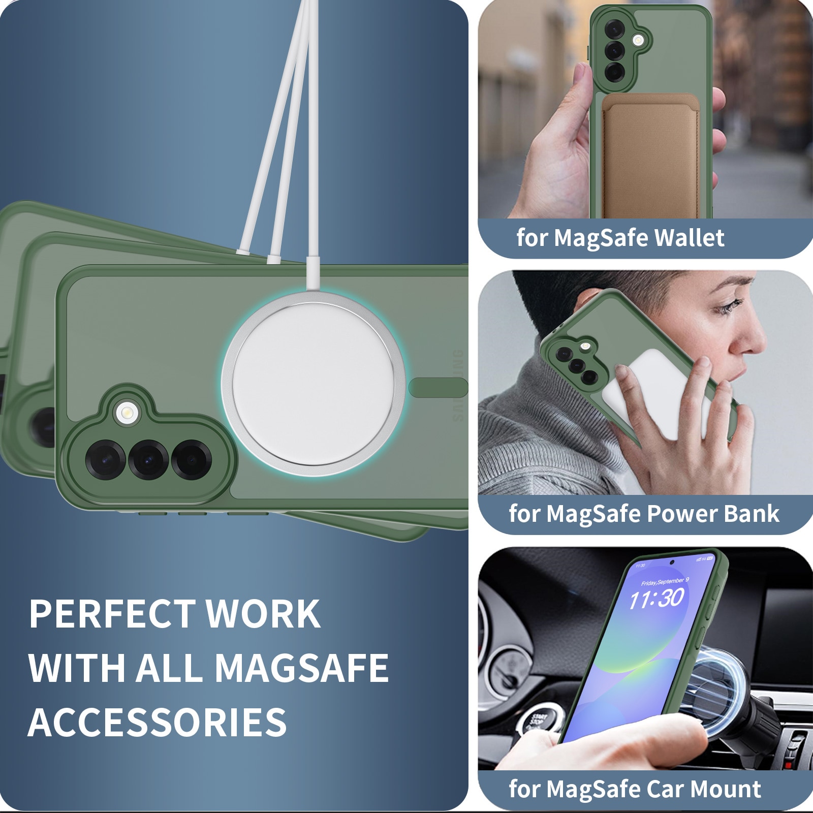 Carcasa de protecție pentru Samsung Galaxy A37, Omelivon, Verde închis, PC+TPU, antișoc