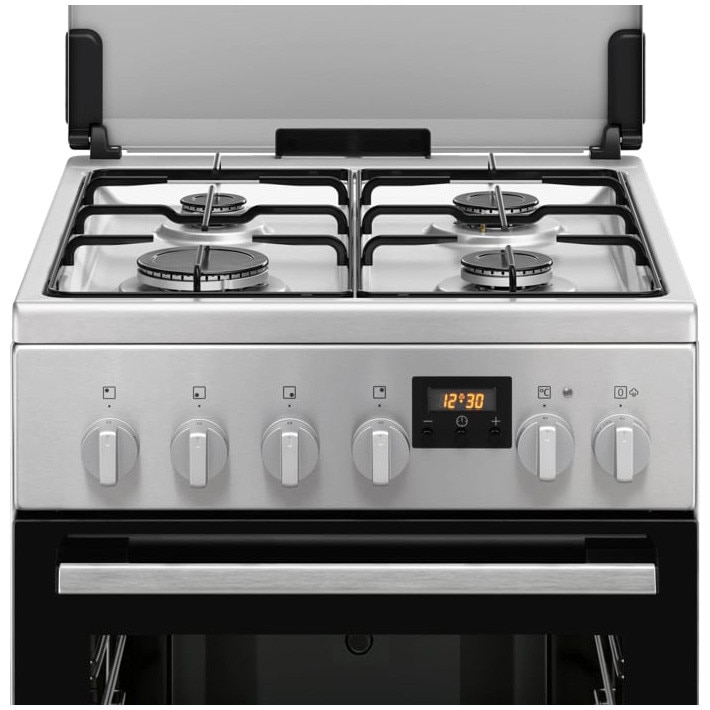 Aragaz Electrolux LKK560223X, Mixt, 4 arzatoare gaz, Gratare de fonta; SteamBake-gatire cu abur; Aprindere integrata; Cuptor electric multifunctional 11 functii; Timer, Iluminare cuptor; Grill; 50x60 cm, Siguranta plita; Clasa A; Capac metalic; Inox