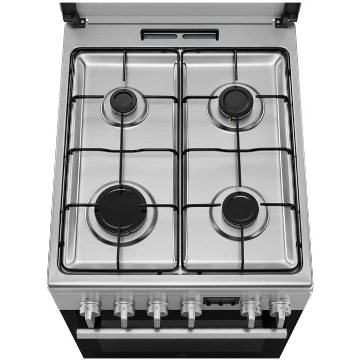 Aragaz Electrolux LKK560223X, Mixt, 4 arzatoare gaz, Gratare de fonta; SteamBake-gatire cu abur; Aprindere integrata; Cuptor electric multifunctional 11 functii; Timer, Iluminare cuptor; Grill; 50x60 cm, Siguranta plita; Clasa A; Capac metalic; Inox