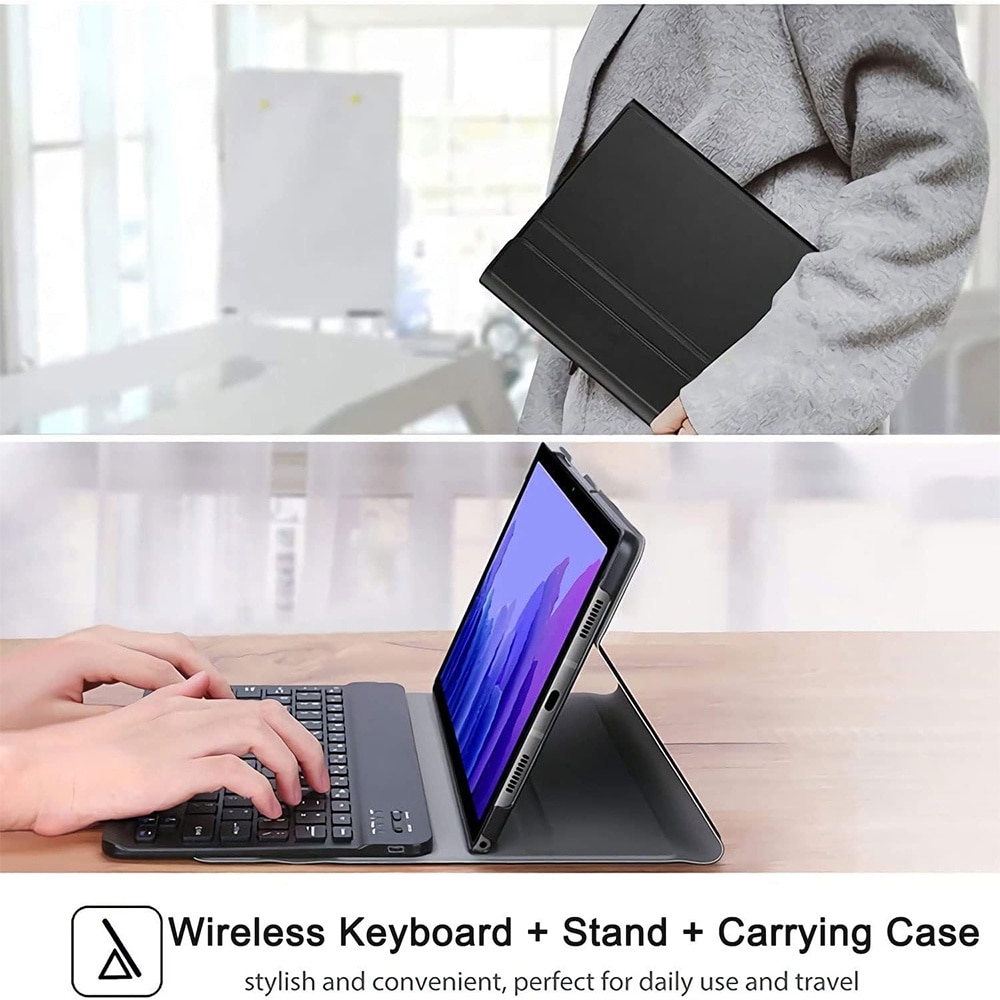 Husa cu tastatura si suport pen pentru Honor Pad X9, Protectie fata-spate, Magnetizata, Suprafata mata, Anti-amprenta, Tastatura RGB wireless detasabila, Stand, Anti-soc, Piele vegana, Negru