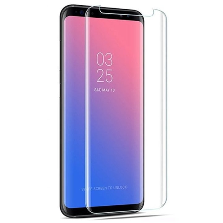 Folie sticla curbata UV lichid compatibila Samsung Galaxy S8+ Transparenta Instructiuni montare incluse in limba romana