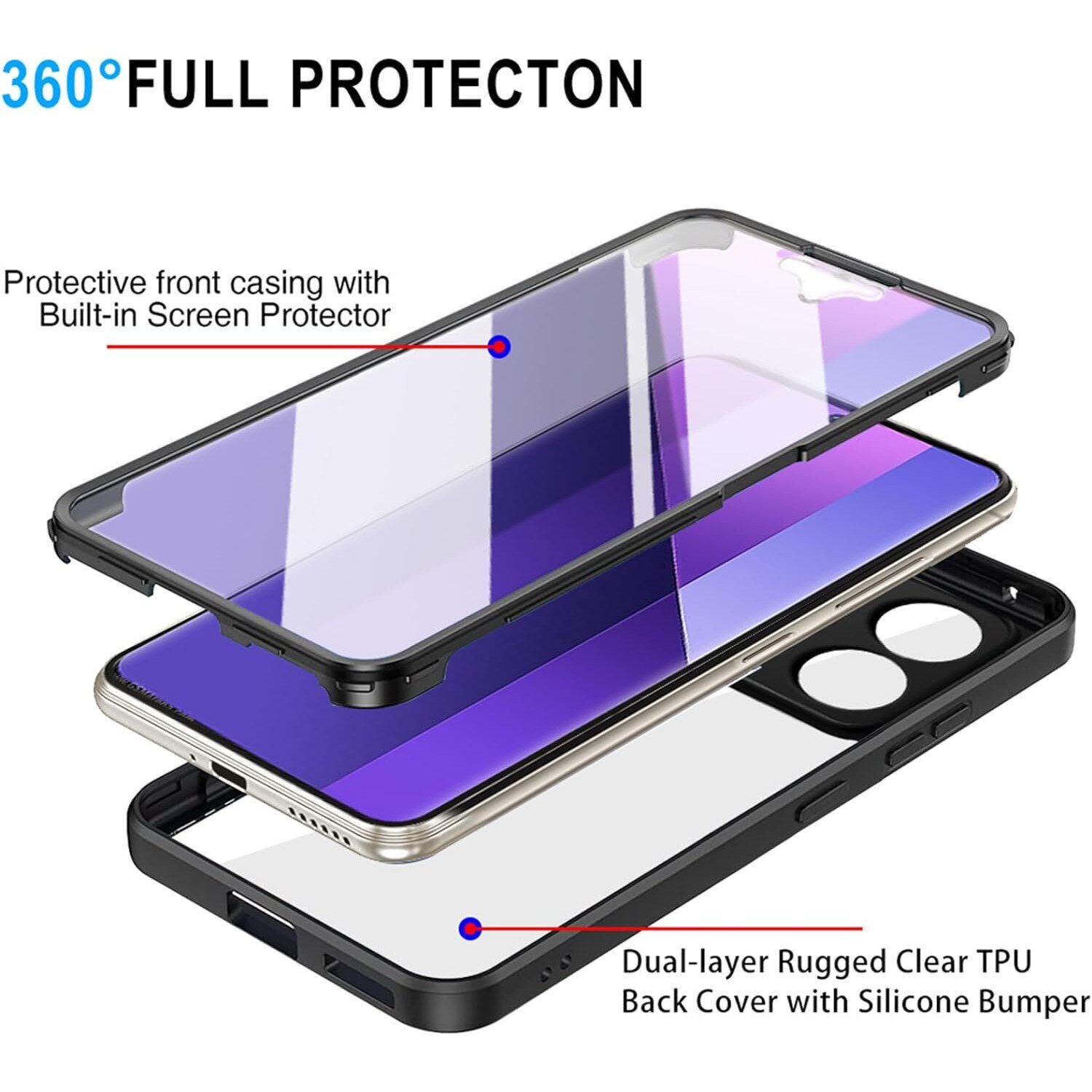 Pachet 360: Husa cu folie integrata pentru Oppo A79 Cover360 fata / spate - negru