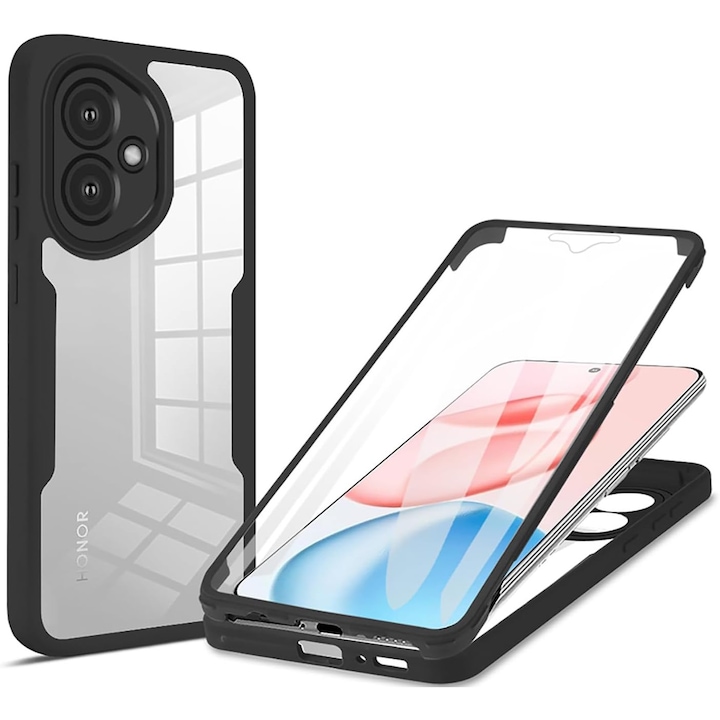 Set 360: Husa cu folie integrata pentru Honor 400 Protectie 360 fata / spate - Negru