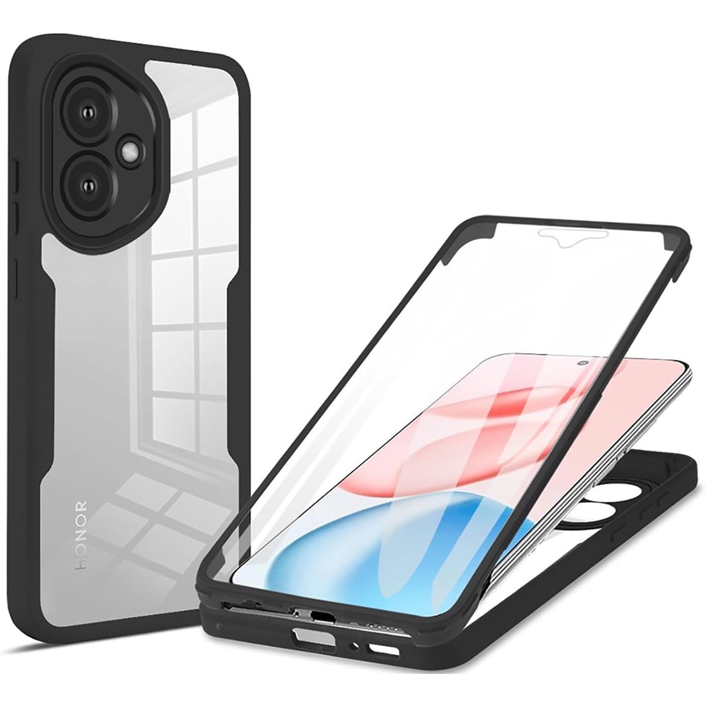 Set 360: Husa cu folie integrata pentru Honor 400 Protectie 360 fata / spate - Negru