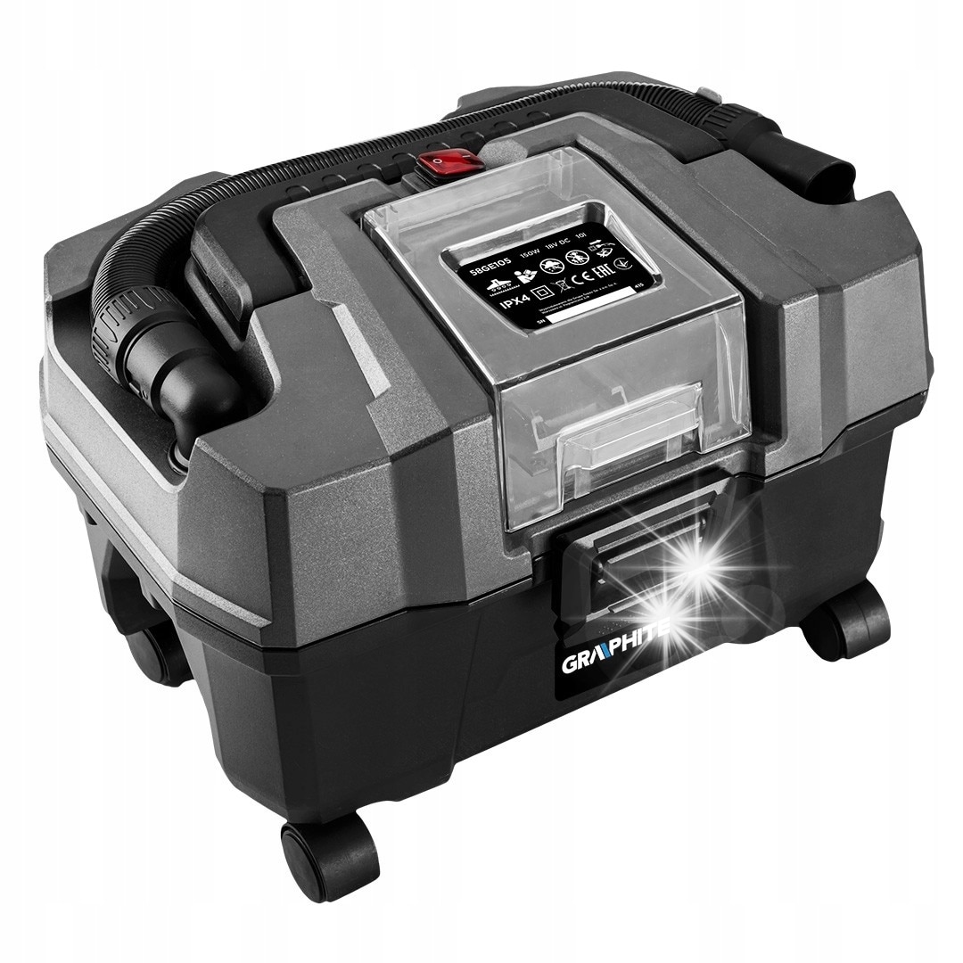 Aspirator de atelier, 18V, 10L, Graphite, filtru HEPA, 2 m furtun