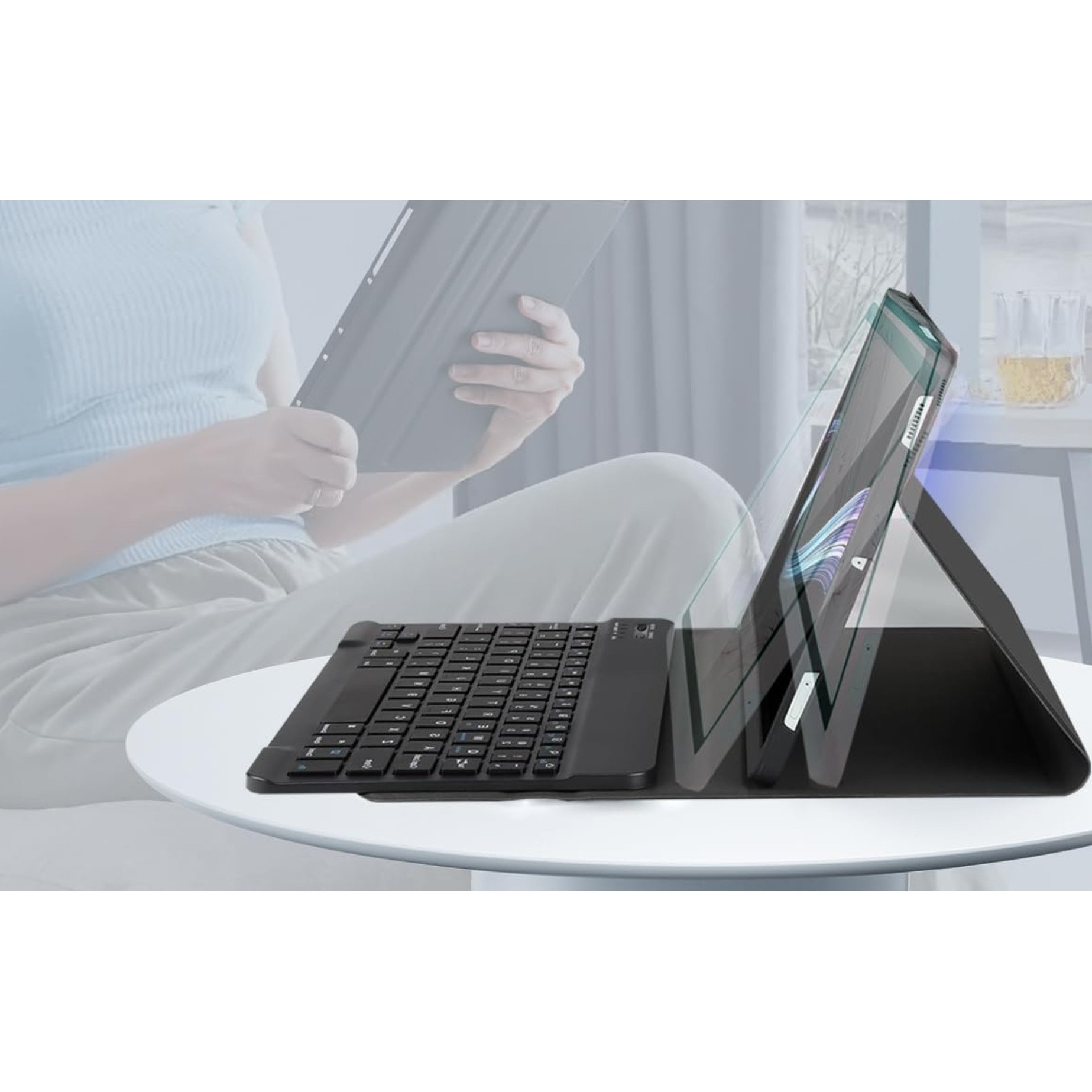 Case, Lenovo, Tab P12, 12.7 inches, carcasa din piele ecologica, tastatura bluetooth, support ajustabil, acces la toate porturile, magnet incorporat, litere poloneze, 60 ore autonomy, 10 m raza de actiune, culoare neagra, set include: carcasa si tastatura