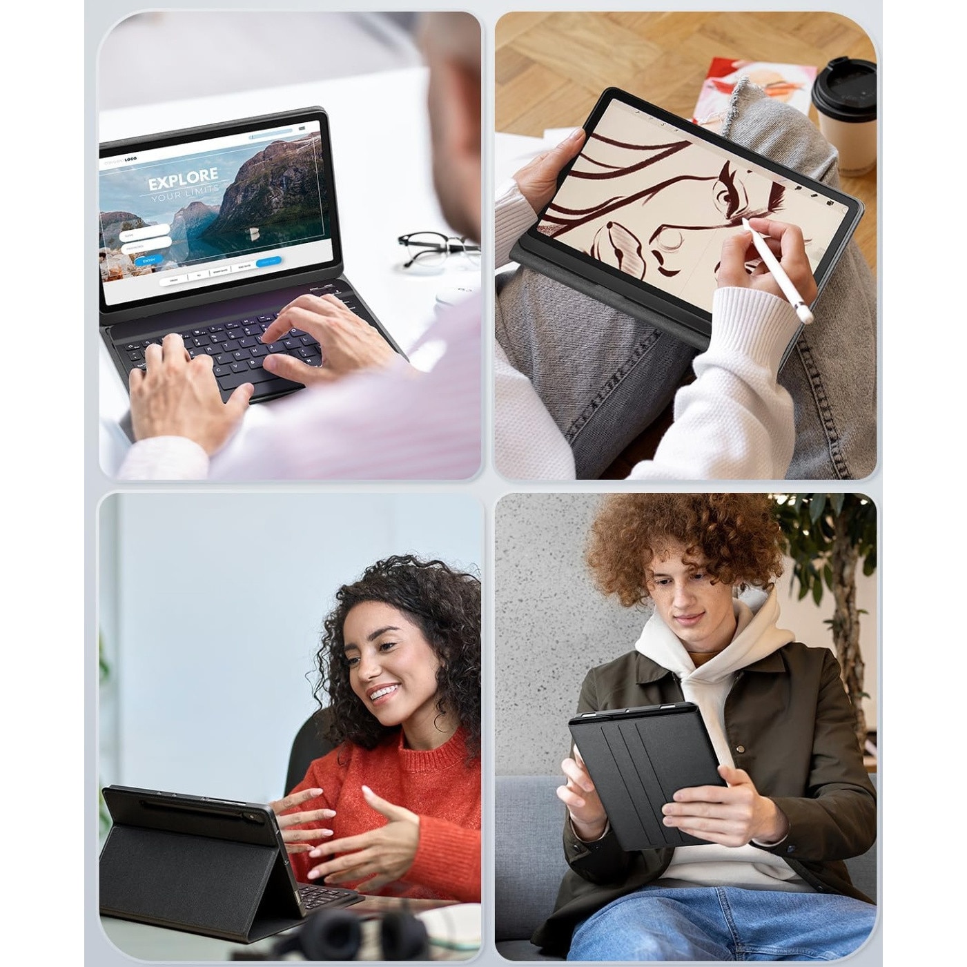 Case, Lenovo, Tab P12, 12.7 inches, carcasa din piele ecologica, tastatura bluetooth, support ajustabil, acces la toate porturile, magnet incorporat, litere poloneze, 60 ore autonomy, 10 m raza de actiune, culoare neagra, set include: carcasa si tastatura