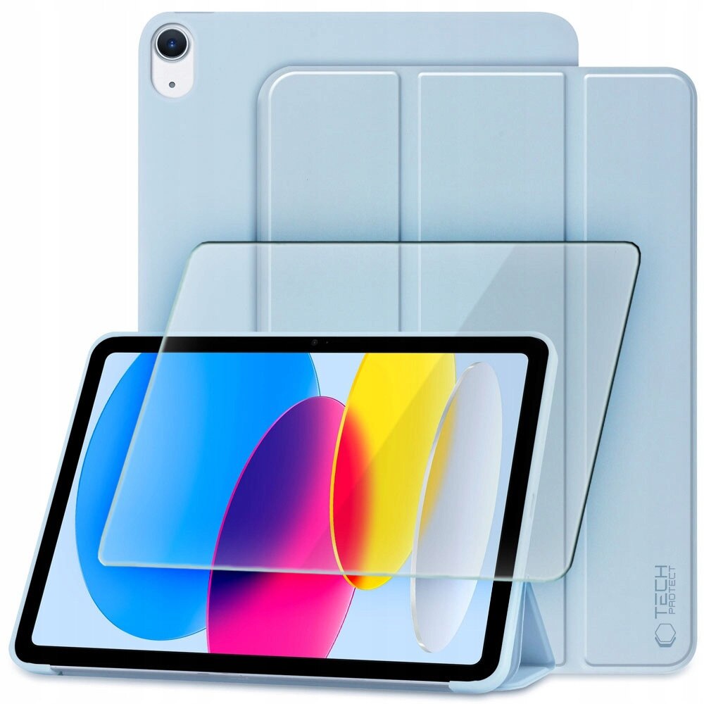 Set etui TechProtect SmartCase si sticla Hofi Glass Pro+ pentru iPad 10.9" 10/2022 si 11" 11/2025, Sky Blue, dimensiuni 245x176mm