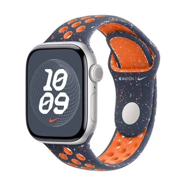 Curea Smartwatch Apple MYJX3ZM/A pentru Watch 42mm, Nike Sport Band, M/L (Albastru/Portocaliu)