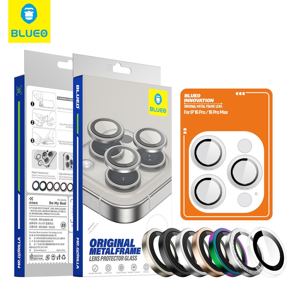 Folie pentru iPhone 14 Pro / iPhone 14 Pro Max (set 3) - Blueo Original Metal Frame Lens Protector - Golden