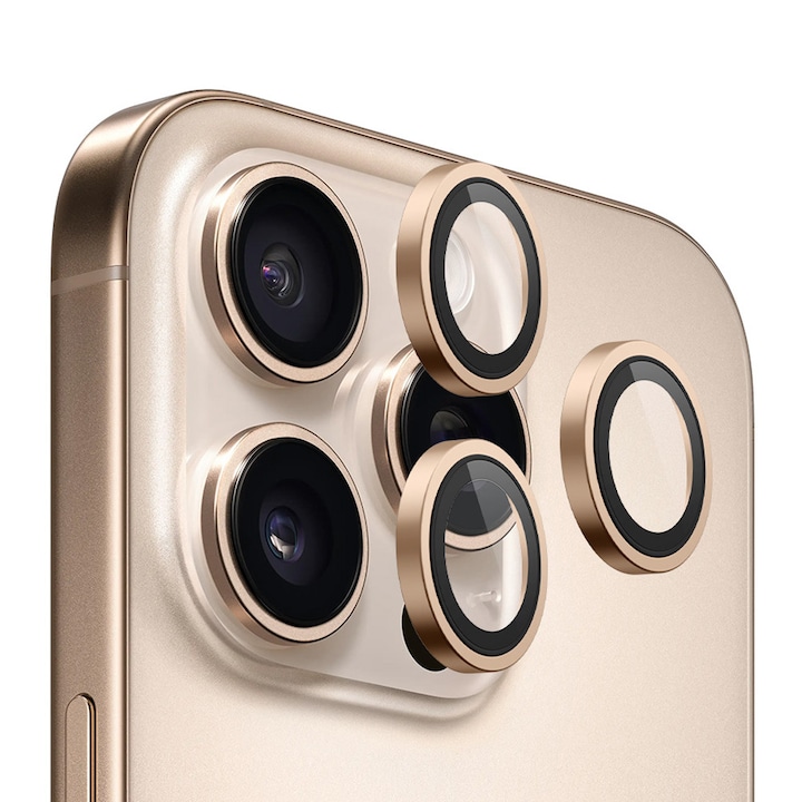 Folie pentru iPhone 14 Pro / iPhone 14 Pro Max (set 3) - Blueo Original Metal Frame Lens Protector - Golden