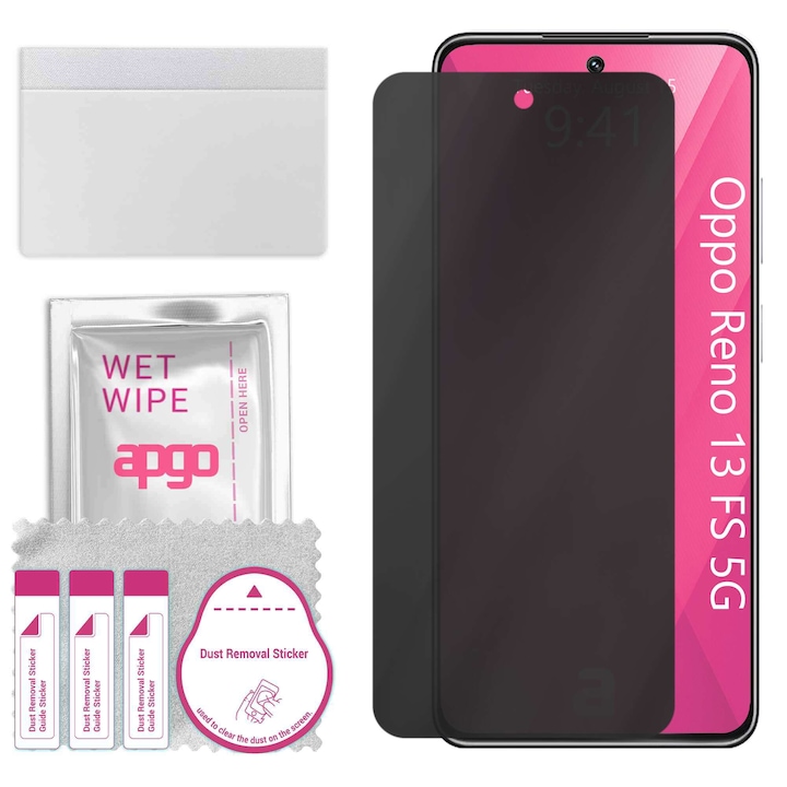 Sticla de protectie PRIVACY apgo pentru Oppo Reno 13 FS 5G – sticla hibrid, full glue, flexible glass