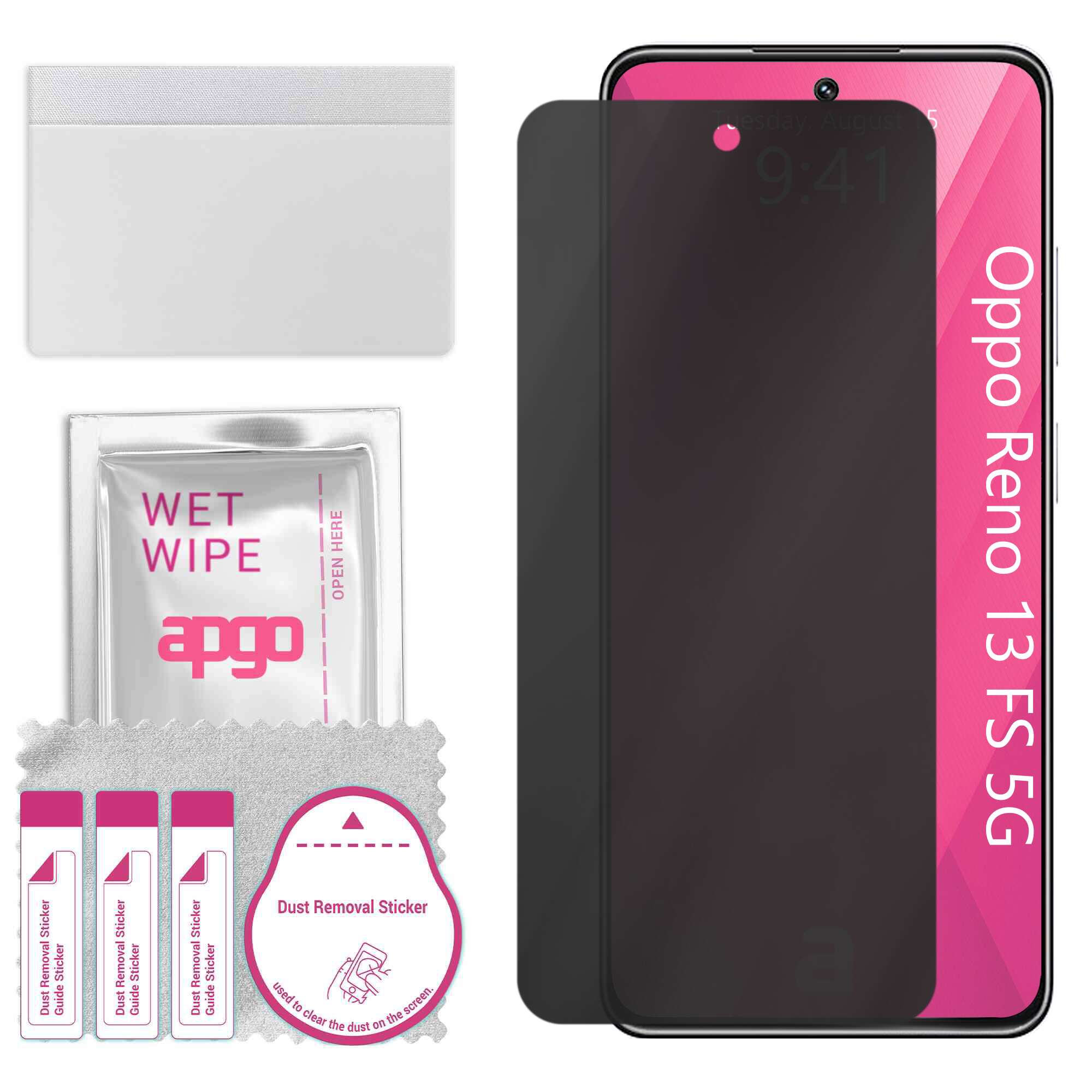 Sticla de protectie PRIVACY apgo pentru Oppo Reno 13 FS 5G – sticla hibrid, full glue, flexible glass