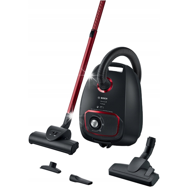 Aspirator cu sac Bosch Serie 4 BGB41POW1 850W, HEPA, 4l, negru, 8m cablu