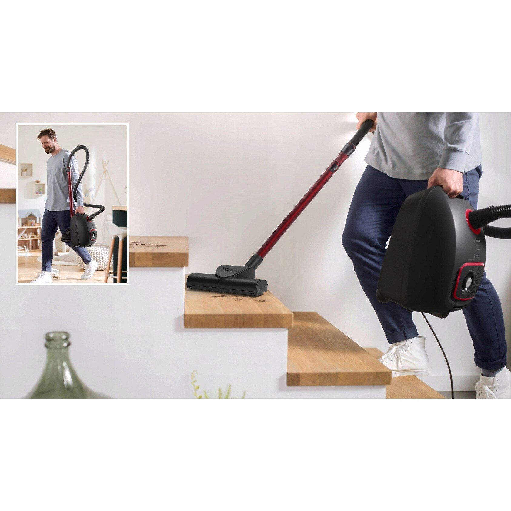 Aspirator cu sac Bosch Serie 4 BGB41POW1 850W, HEPA, 4l, negru, 8m cablu