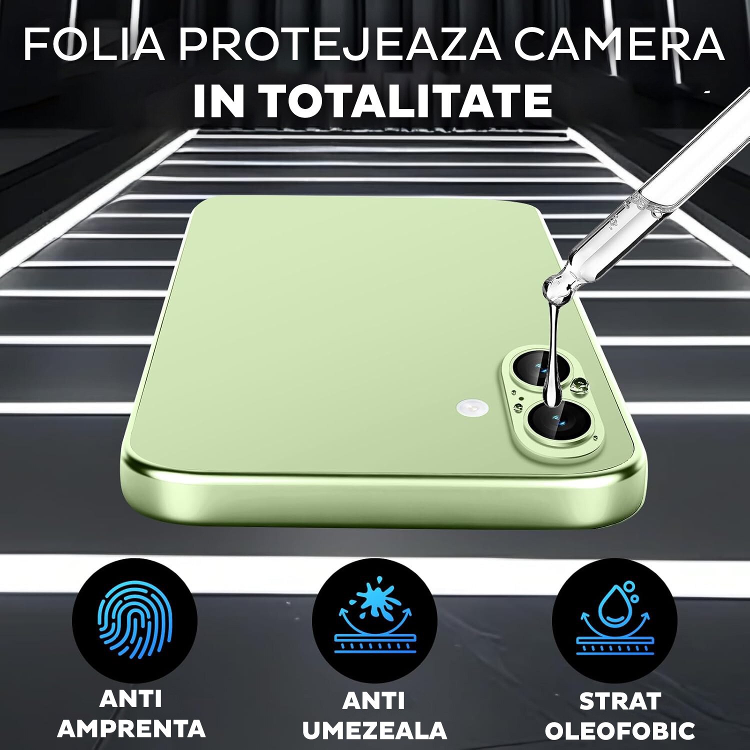 Folie Camera din sticla pentru iPhone 17, Full Cover, Protectie Completa, Daden, Ultra Rezistenta, Calitate Premium, Sage/Verde