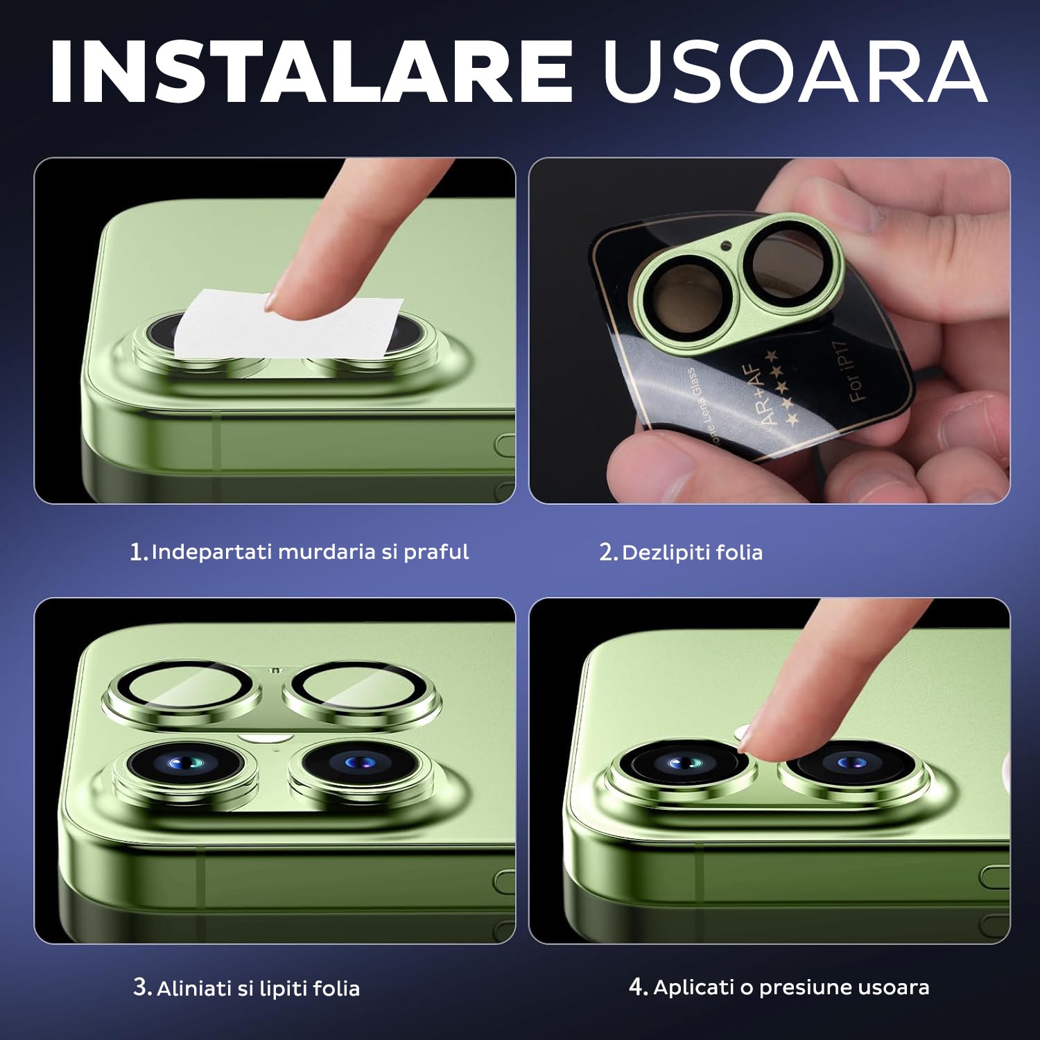 Folie Camera din sticla pentru iPhone 17, Full Cover, Protectie Completa, Daden, Ultra Rezistenta, Calitate Premium, Sage/Verde