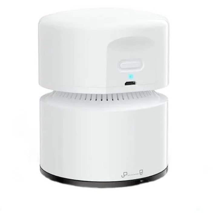 Aspirator de birou mini reincarcabil USB K0255-0810-CDCJ38902, 1800 mAh, capacitate 58 ml, autonomie 2 h, 9000 RPM, oprire automata 10 min, alb, 11.5 x 11 x 9 cm