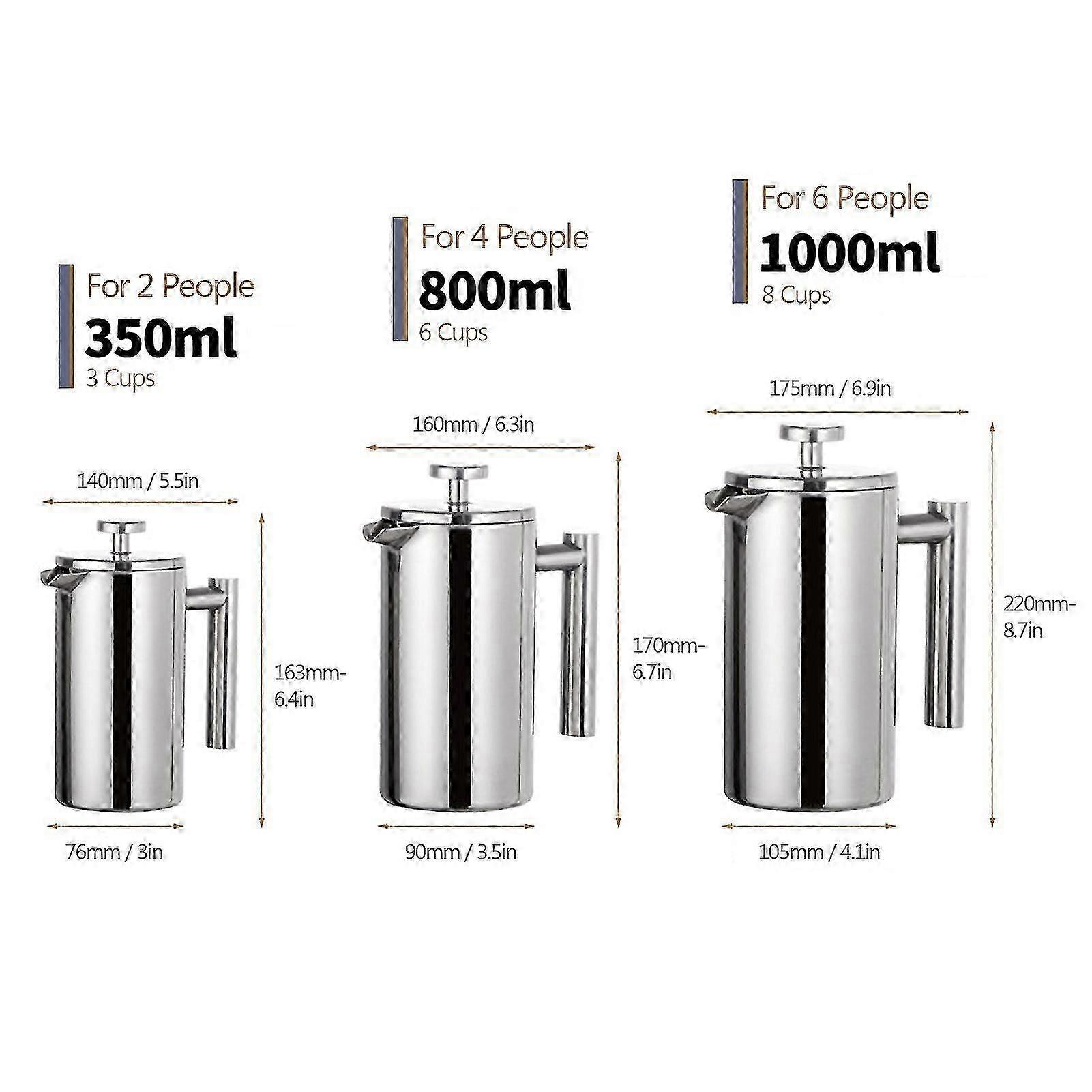 Cafetiera franceza, 800ml, otel inoxidabil, izolatie dubla, maner ergonomic, argintiu, 9x17cm