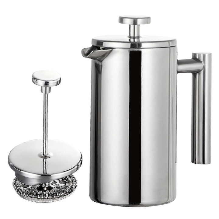 Cafetiera franceza, 800ml, otel inoxidabil, izolatie dubla, maner ergonomic, argintiu, 9x17cm
