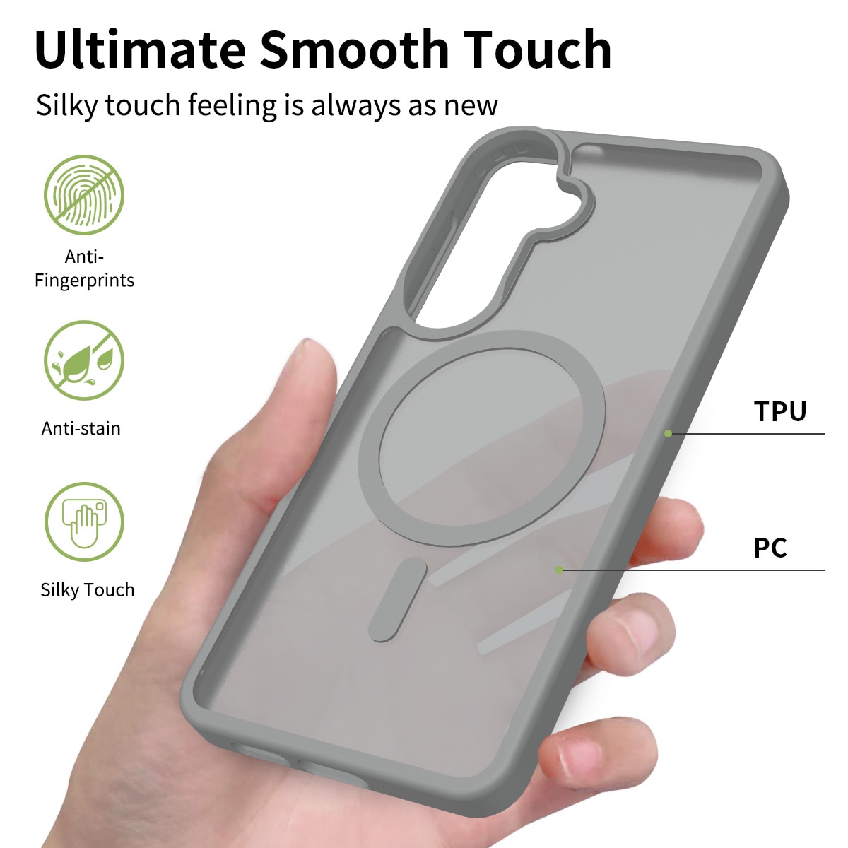 Husa de protectie pentru Samsung Galaxy S26 Plus, Omelivon, MagSafe, Incarcare Wireless, Antisoc, Margini Ridicate pentru Protectia Ecranului si a Camerelor, Materiale Premium, Gri inchis