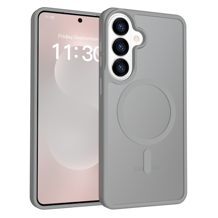 Husa de protectie pentru Samsung Galaxy S26 Plus, Omelivon, MagSafe, Incarcare Wireless, Antisoc, Margini Ridicate pentru Protectia Ecranului si a Camerelor, Materiale Premium, Gri inchis