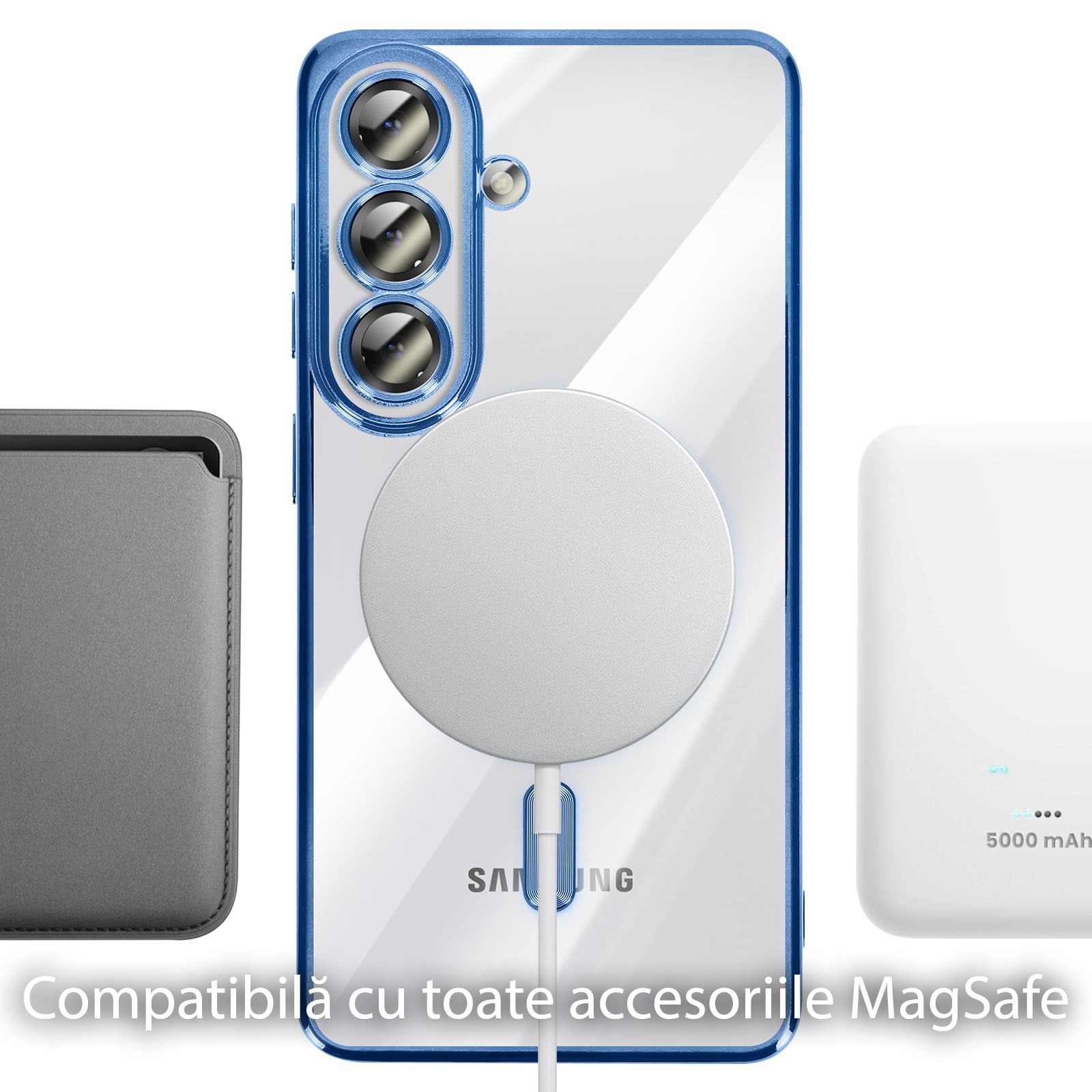 Husa pentru Samsung Galaxy A57 5G Daden® Magsafe Luxury compatibil cu protectie camera, Ultra Protectie, Transparenta cu margini albastre