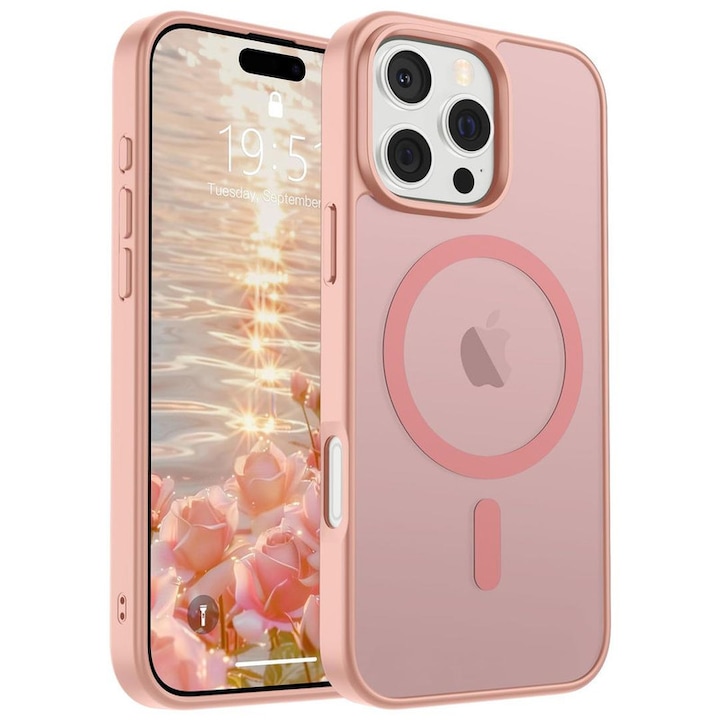 Husa telefon compatibila cu iPhone 13, protectie anti-soc, design mat, roz