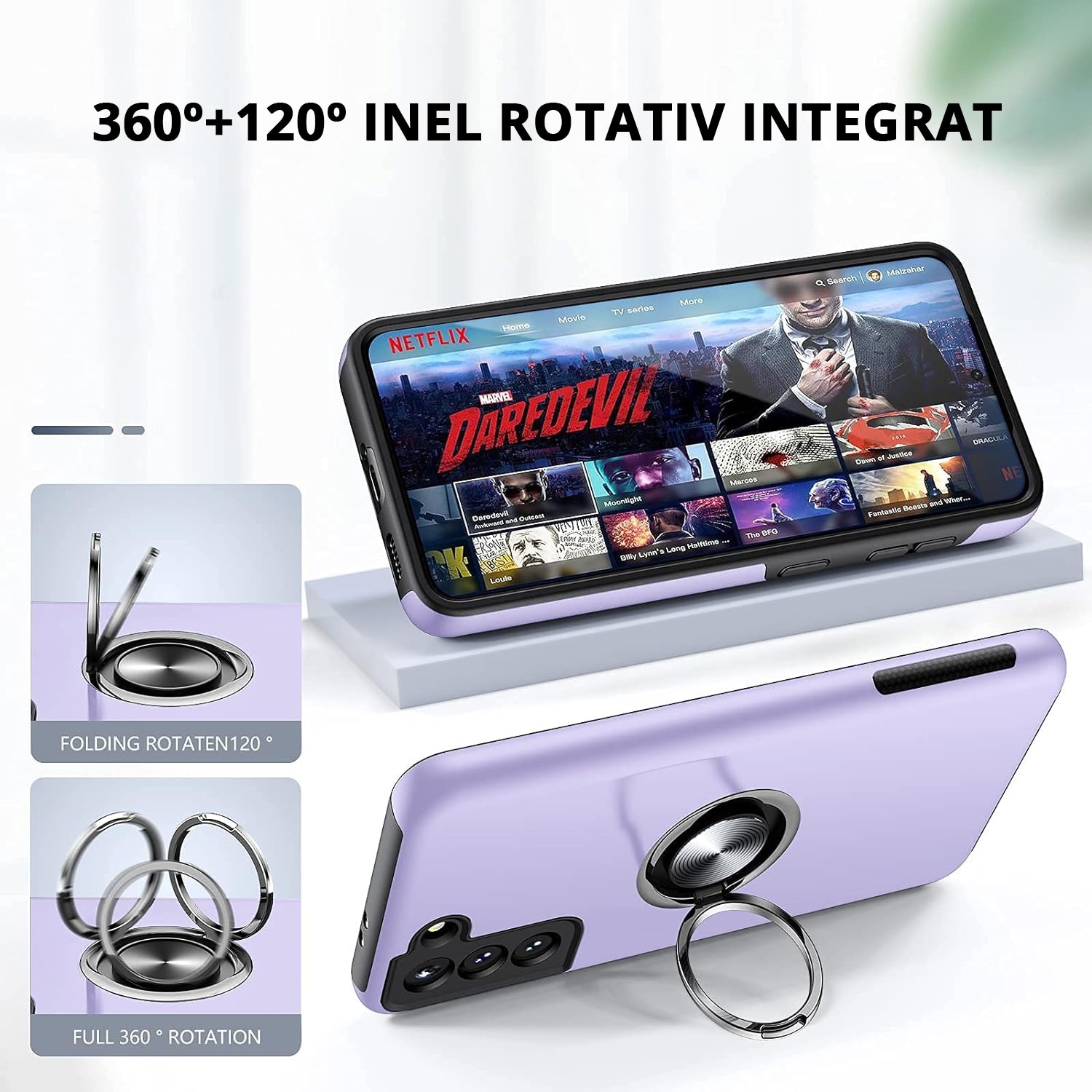 Husa pentru Samsung Galaxy S21 Plus, MobileSmart, Hibrid Antisoc, Inel Rotativ 360° Magnetic pentru Suport Auto, Mov
