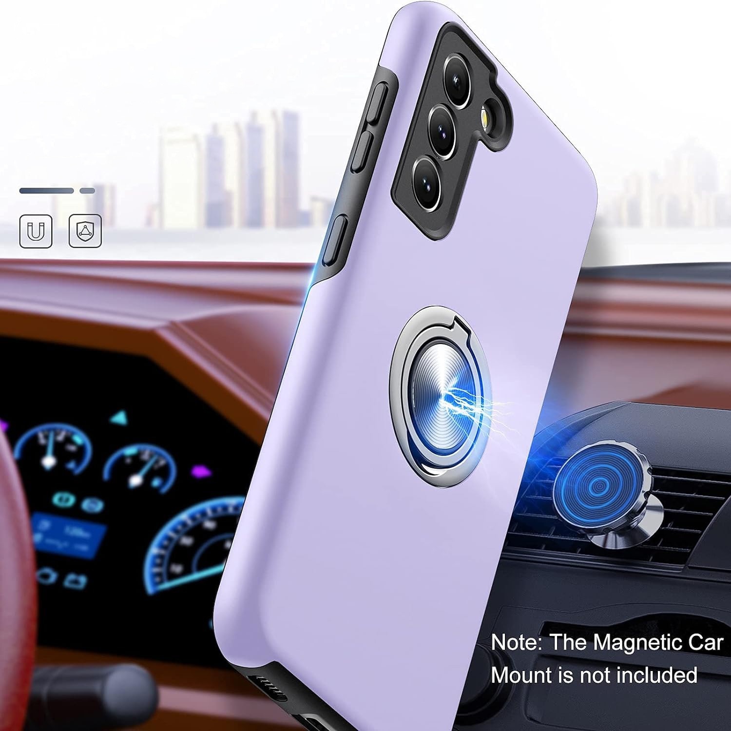 Husa pentru Samsung Galaxy S21 Plus, MobileSmart, Hibrid Antisoc, Inel Rotativ 360° Magnetic pentru Suport Auto, Mov