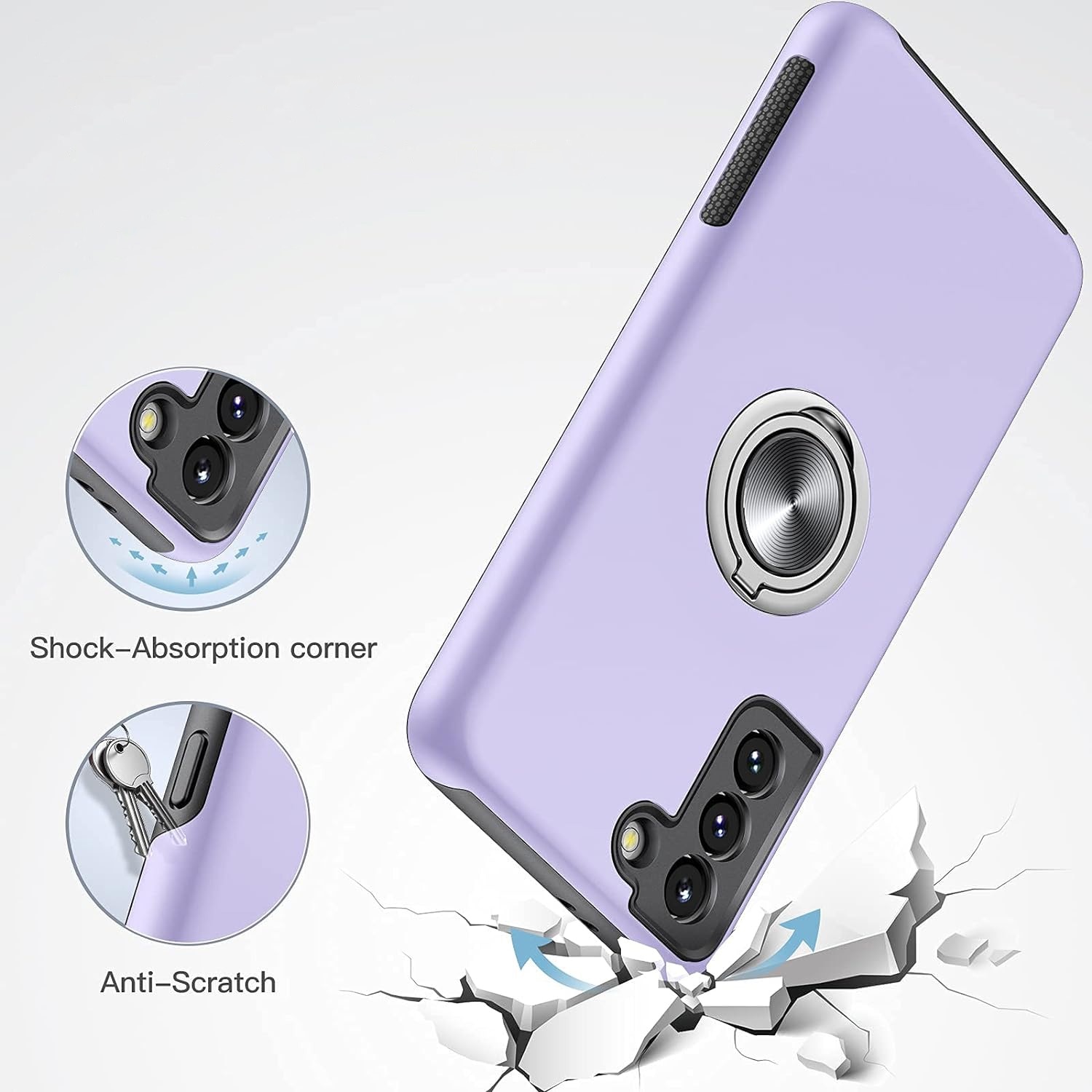 Husa pentru Samsung Galaxy S21 Plus, MobileSmart, Hibrid Antisoc, Inel Rotativ 360° Magnetic pentru Suport Auto, Mov