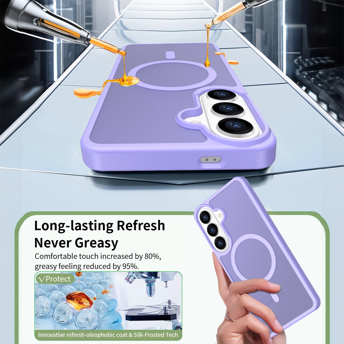 Husa de protectie pentru Samsung Galaxy S25 Plus, Omelivon, MagSafe, Incarcare Wireless, Antisoc, Margini Ridicate pentru Protectia Ecranului si a Camerelor, Materiale Premium, Violet deschis