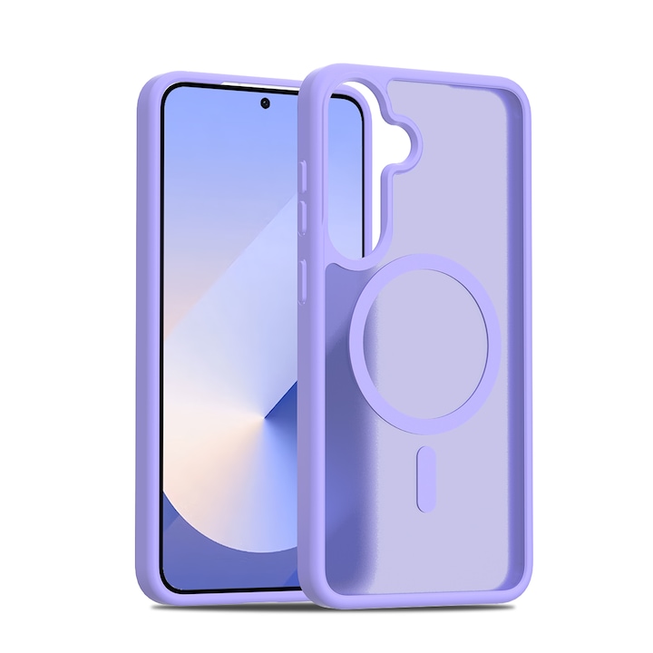 Husa de protectie pentru Samsung Galaxy S25 Plus, Omelivon, MagSafe, Incarcare Wireless, Antisoc, Margini Ridicate pentru Protectia Ecranului si a Camerelor, Materiale Premium, Violet deschis