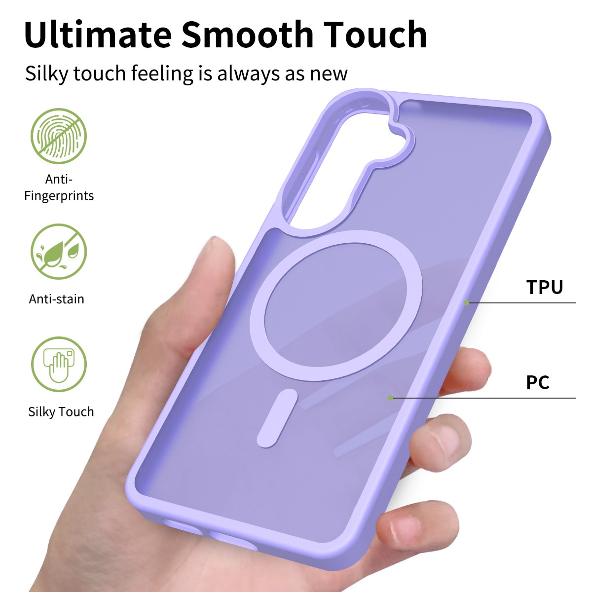Husa de protectie pentru Samsung Galaxy S25 Plus, Omelivon, MagSafe, Incarcare Wireless, Antisoc, Margini Ridicate pentru Protectia Ecranului si a Camerelor, Materiale Premium, Violet deschis